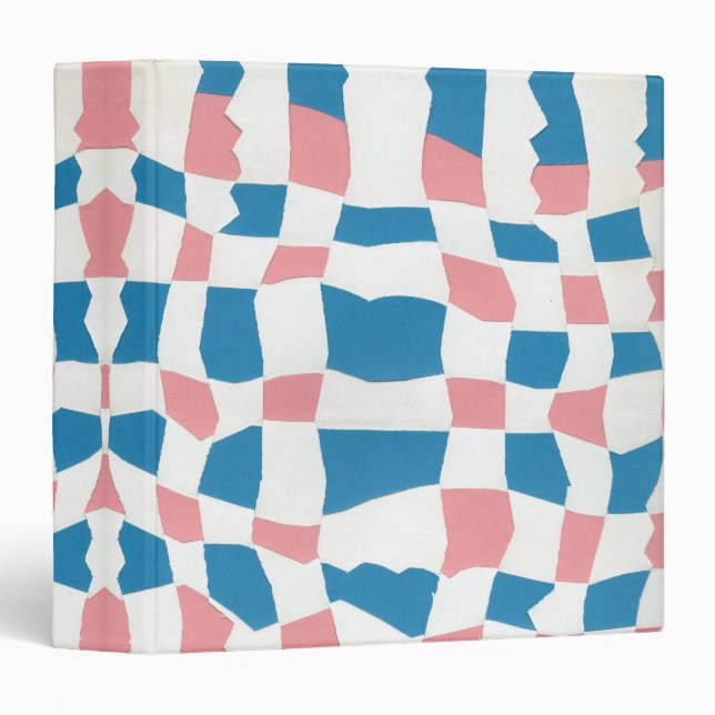 Retro Mod Pink Blue Checkerboard Abstract 3 Ring Binder (Front/Spine)