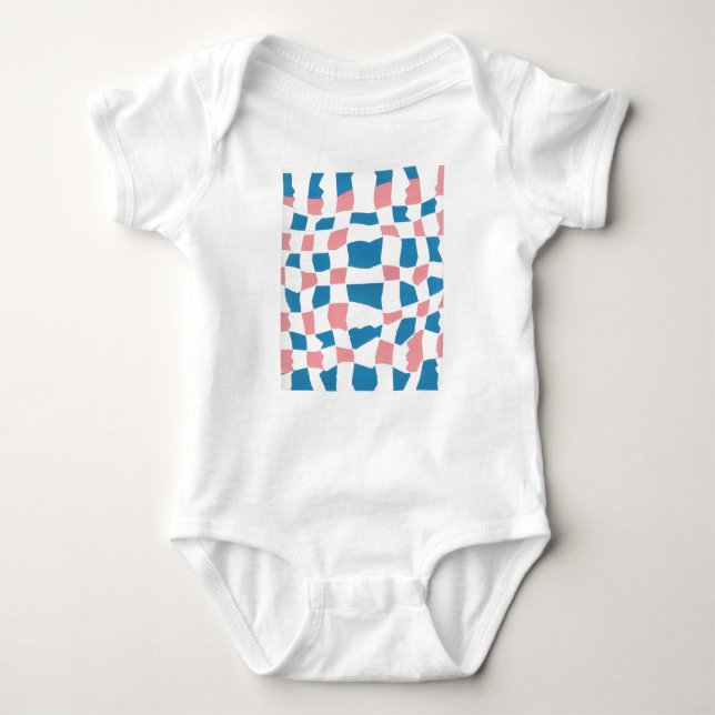 Retro Mod Pink Blue Checkerboard Abstract Baby Bodysuit (Front)