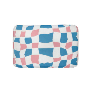 Retro Mod Pink Blue Checkerboard Abstract Bath Mat