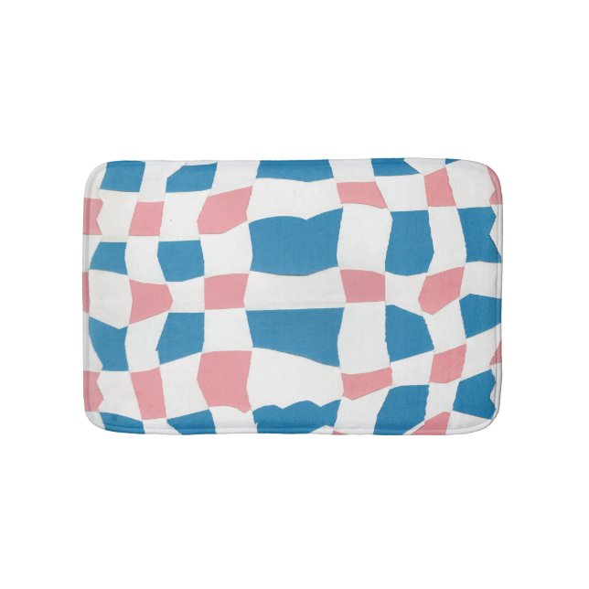 Retro Mod Pink Blue Checkerboard Abstract Bath Mat (Front)