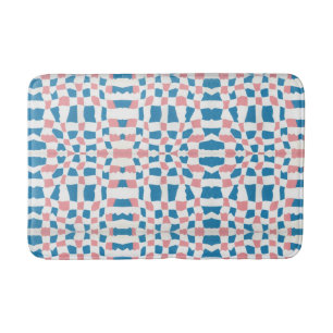 Retro Mod Pink Blue Checkerboard Abstract Bath Mat