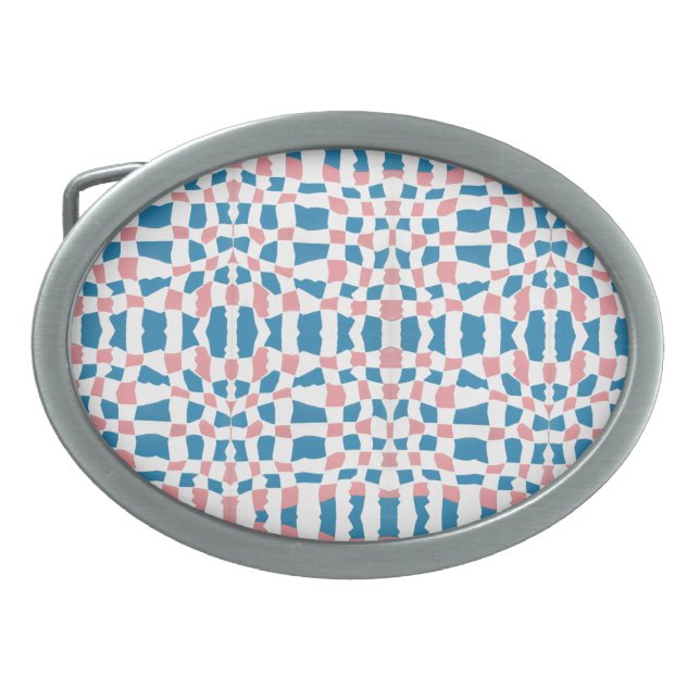 Retro Mod Pink Blue Checkerboard Abstract Belt Buckle (Front)