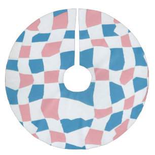 Retro Mod Pink Blue Checkerboard Abstract Brushed Polyester Tree Skirt