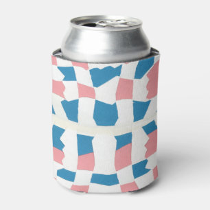 Retro Mod Pink Blue Checkerboard Abstract Can Cooler