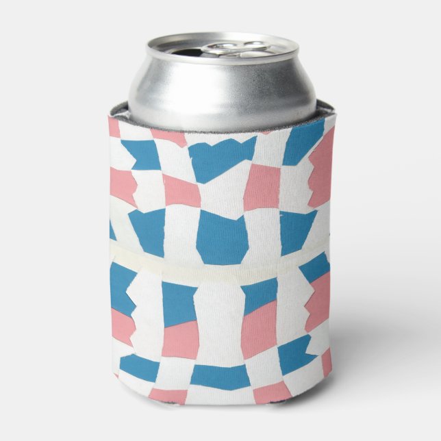 Retro Mod Pink Blue Checkerboard Abstract Can Cooler (Can Front)