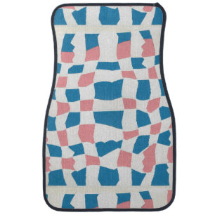 Retro Mod Pink Blue Checkerboard Abstract Car Floor Mat