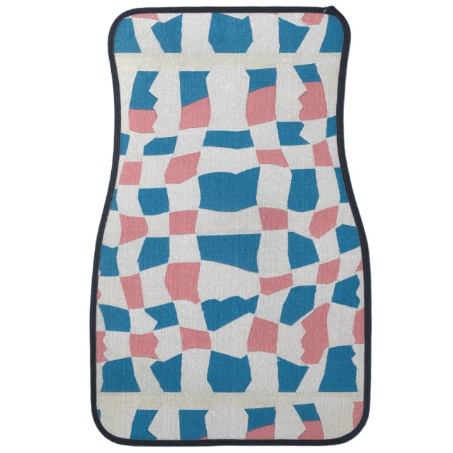 Retro Mod Pink Blue Checkerboard Abstract Car Floor Mat (Front)