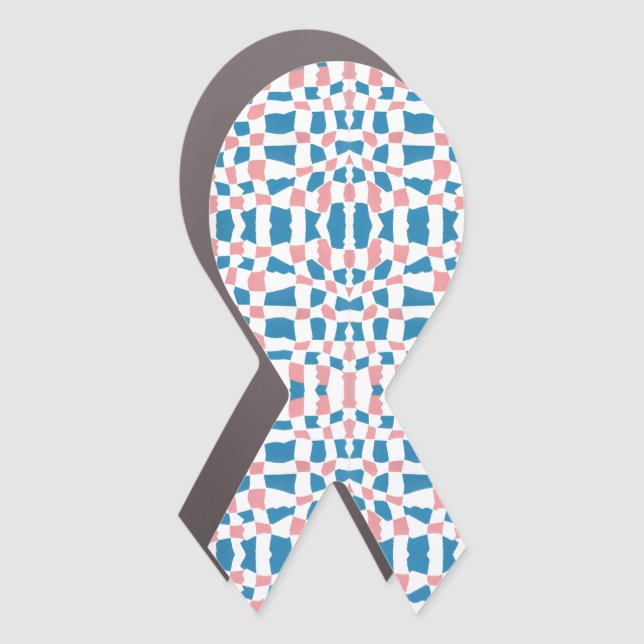 Retro Mod Pink Blue Checkerboard Abstract Car Magnet (Front)
