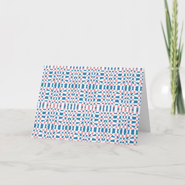 Retro Mod Pink Blue Checkerboard Abstract Card (Front)