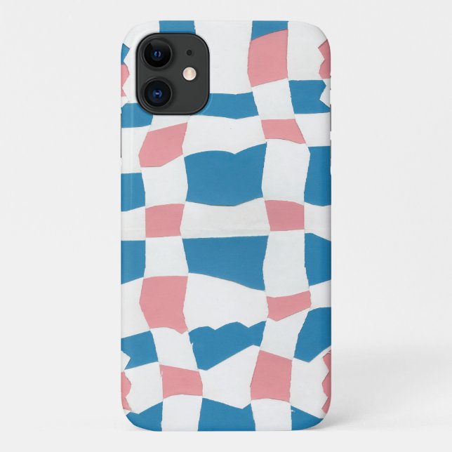 Retro Mod Pink Blue Checkerboard Abstract Case-Mate iPhone Case (Back)