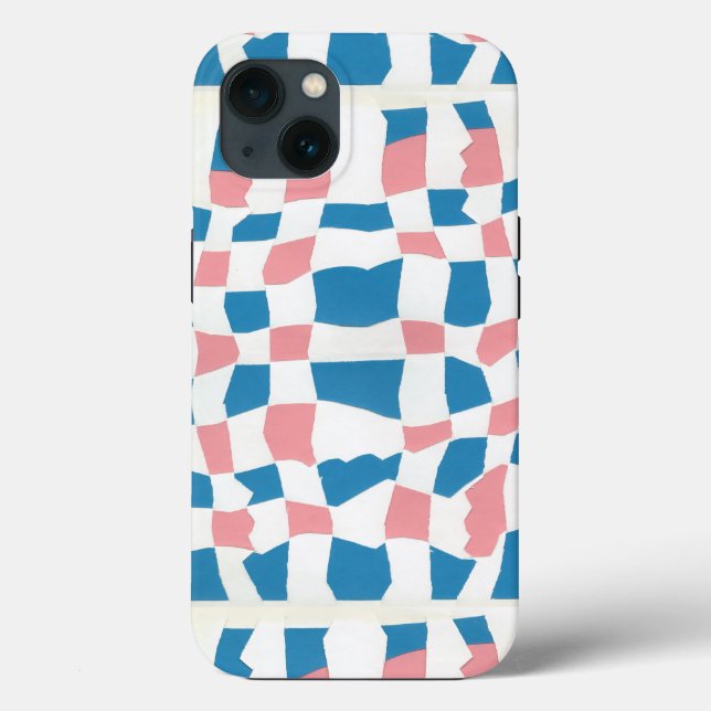 Retro Mod Pink Blue Checkerboard Abstract Case-Mate iPhone Case (Back)