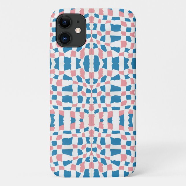 Retro Mod Pink Blue Checkerboard Abstract Case-Mate iPhone Case (Back)
