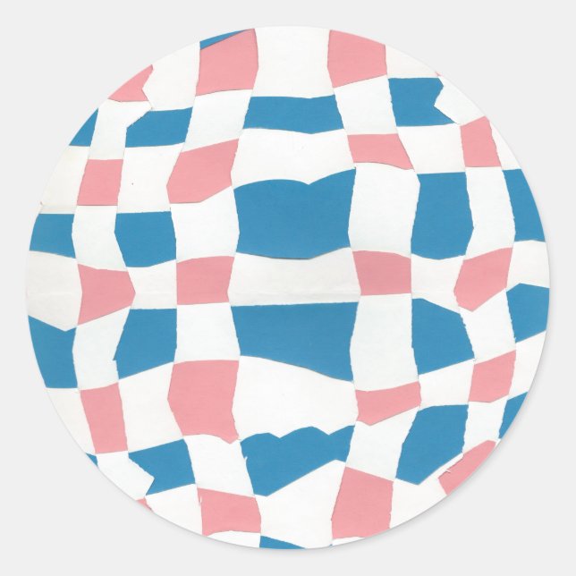 Retro Mod Pink Blue Checkerboard Abstract Classic Round Sticker (Front)