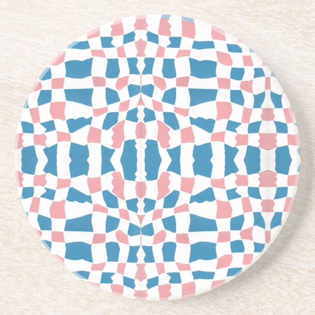 Retro Mod Pink Blue Checkerboard Abstract Coaster (Front)