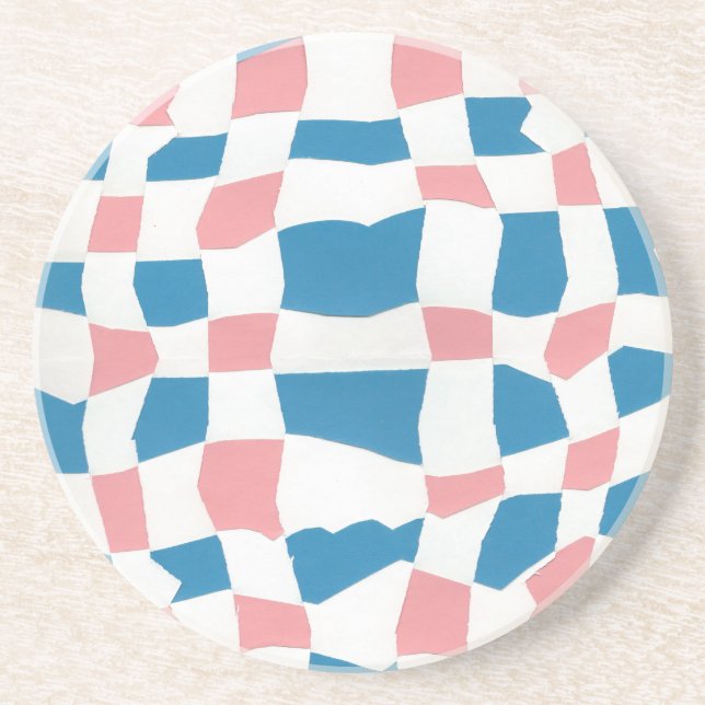 Retro Mod Pink Blue Checkerboard Abstract Coaster (Front)