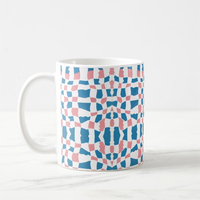 Retro Mod Pink Blue Checkerboard Abstract Coffee Mug (Left)