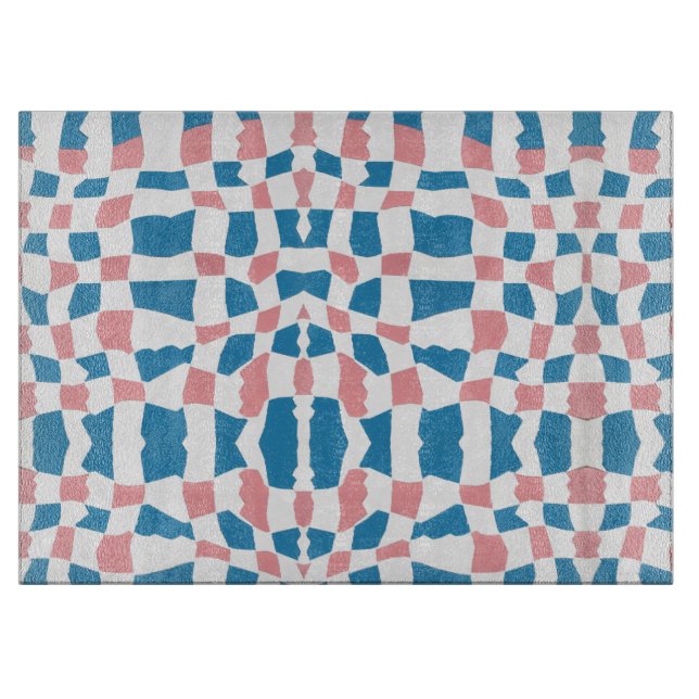 Retro Mod Pink Blue Checkerboard Abstract Cutting Board (Front)