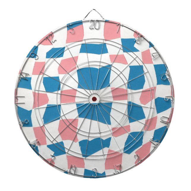 Retro Mod Pink Blue Checkerboard Abstract Dart Board (Front)