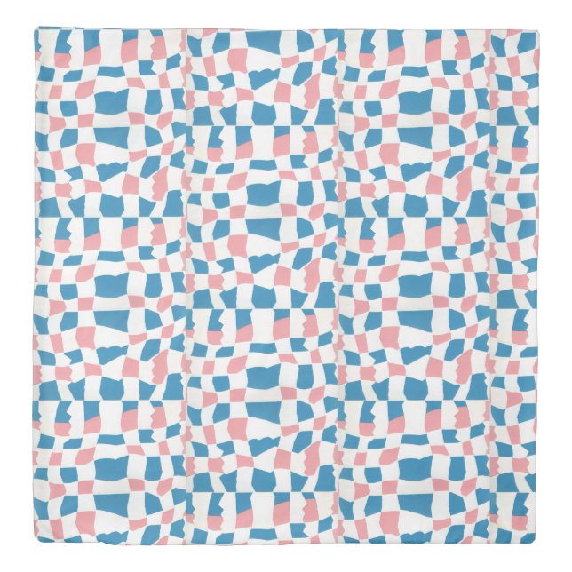Retro Mod Pink Blue Checkerboard Abstract Duvet Cover (Front)