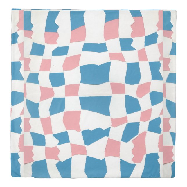 Retro Mod Pink Blue Checkerboard Abstract Duvet Cover (Front)