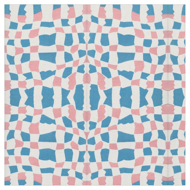 Retro Mod Pink Blue Checkerboard Abstract Fabric (Close Up)