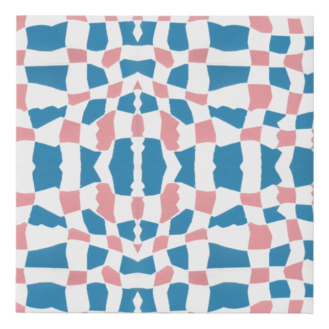 Retro Mod Pink Blue Checkerboard Abstract Faux Canvas Print (Front)