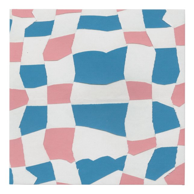 Retro Mod Pink Blue Checkerboard Abstract Faux Canvas Print (Front)