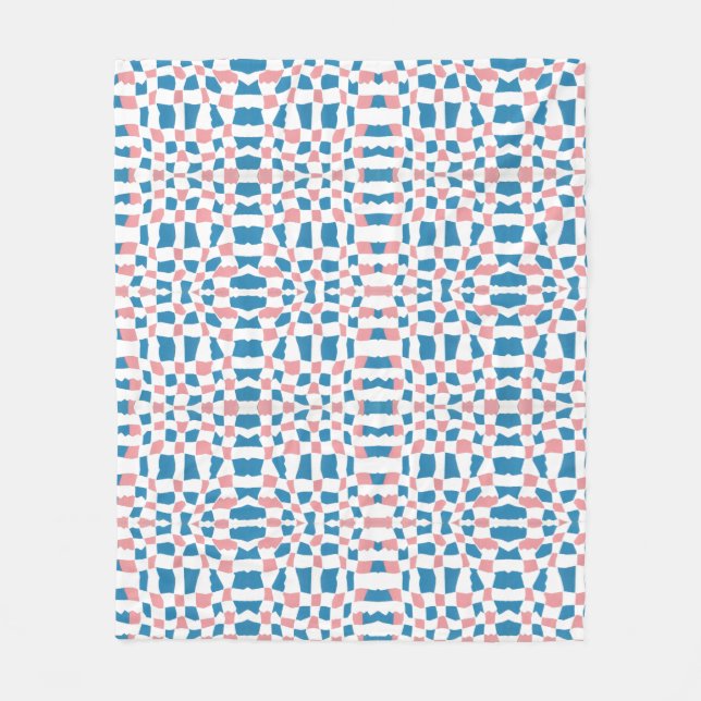 Retro Mod Pink Blue Checkerboard Abstract Fleece Blanket (Front)