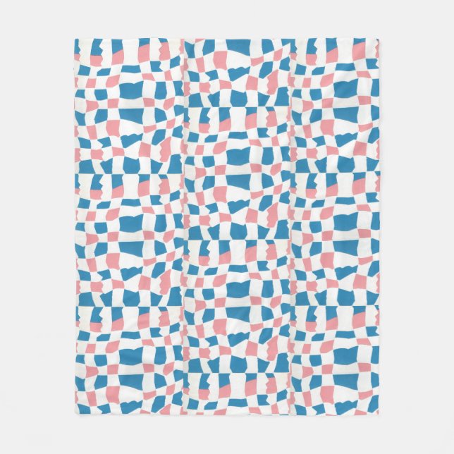Retro Mod Pink Blue Checkerboard Abstract Fleece Blanket (Front)