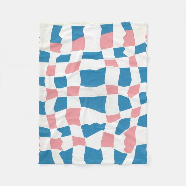 Retro Mod Pink Blue Checkerboard Abstract Fleece Blanket (Front)