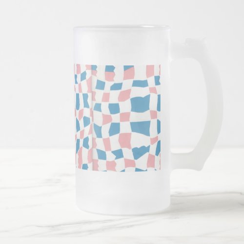 Retro Mod Pink Blue Checkerboard Abstract Frosted Glass Beer Mug