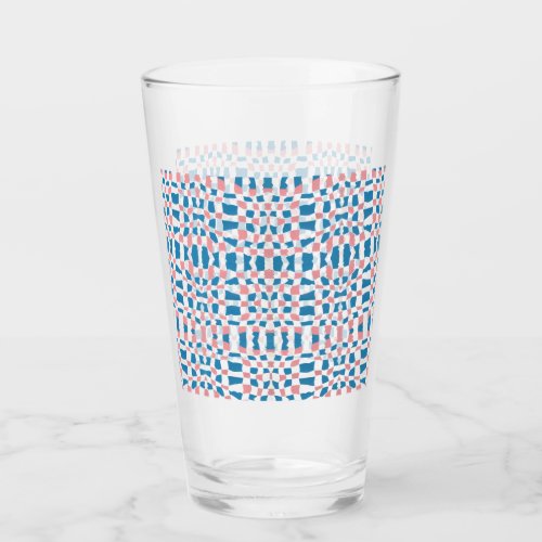 Retro Mod Pink Blue Checkerboard Abstract Glass