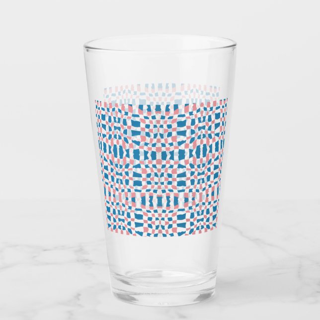 Retro Mod Pink Blue Checkerboard Abstract Glass (Front)