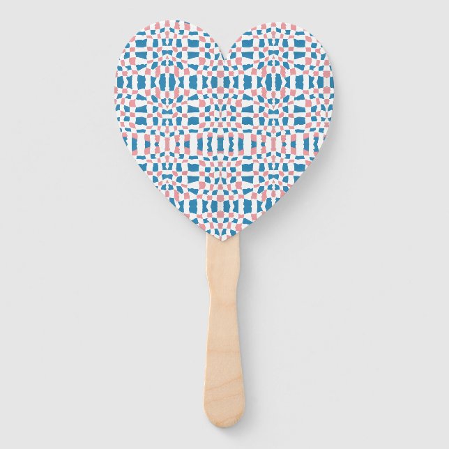 Retro Mod Pink Blue Checkerboard Abstract Hand Fan (Front)