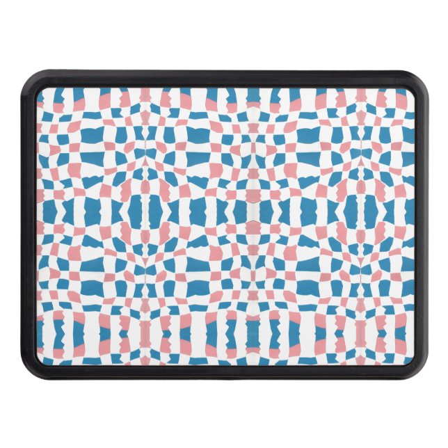 Retro Mod Pink Blue Checkerboard Abstract Hitch Cover (Front)