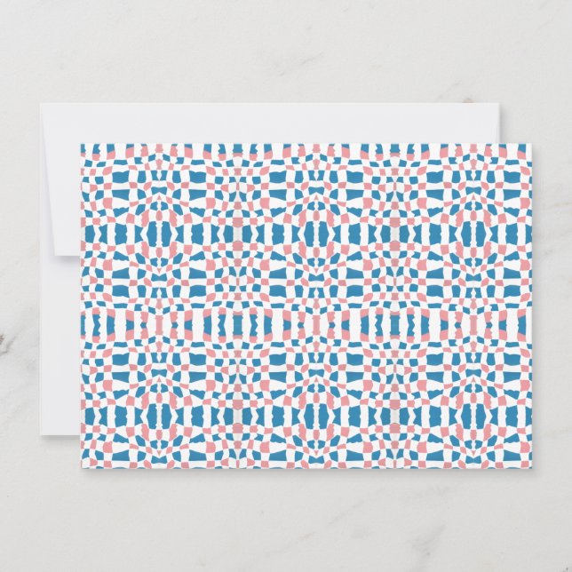 Retro Mod Pink Blue Checkerboard Abstract Invitation (Front)