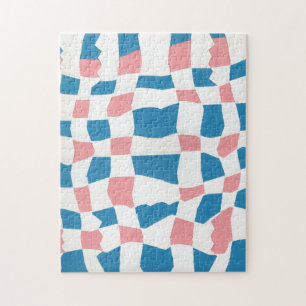 Retro Mod Pink Blue Checkerboard Abstract Jigsaw Puzzle