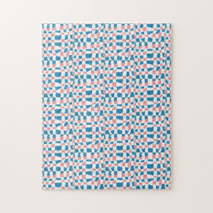Retro Mod Pink Blue Checkerboard Abstract Jigsaw Puzzle