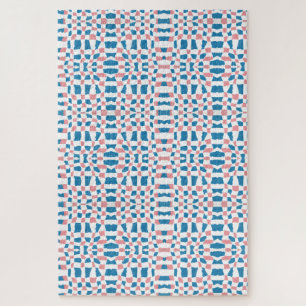 Retro Mod Pink Blue Checkerboard Abstract Jigsaw Puzzle