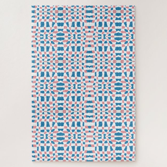 Retro Mod Pink Blue Checkerboard Abstract Jigsaw Puzzle (Vertical)