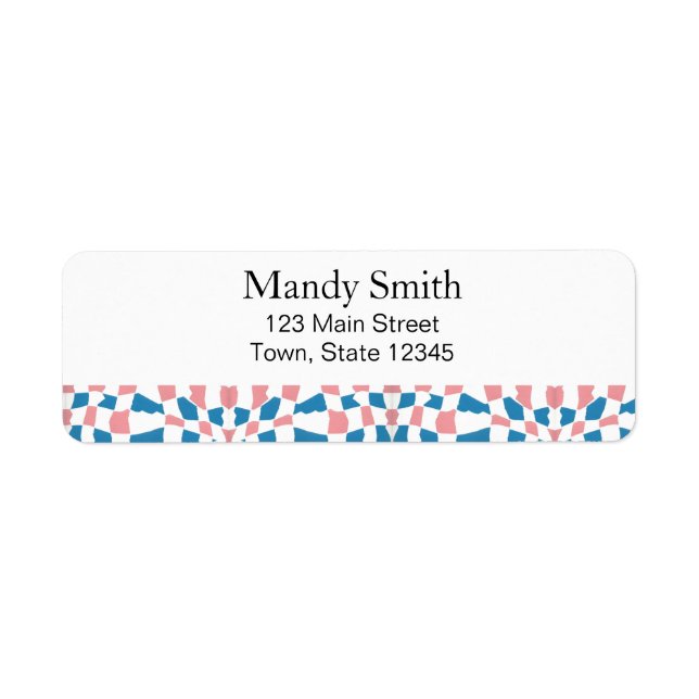 Retro Mod Pink Blue Checkerboard Abstract Label (Front)