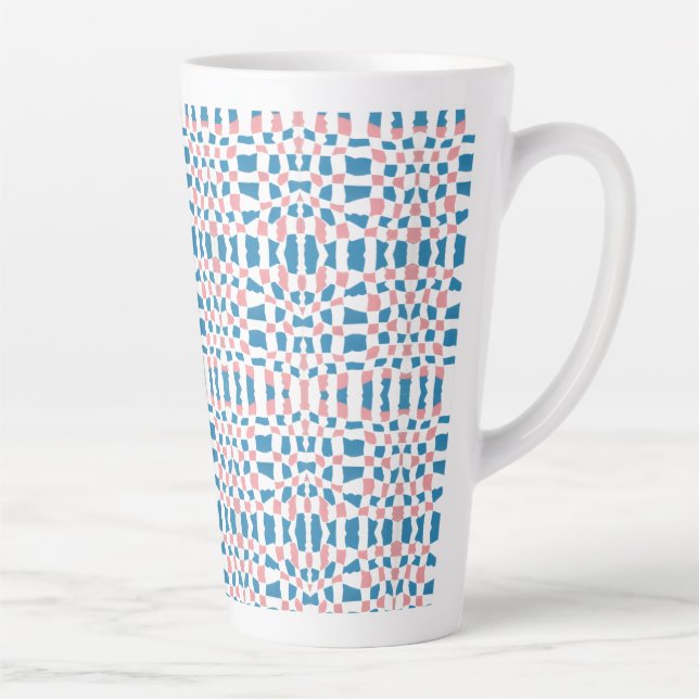 Retro Mod Pink Blue Checkerboard Abstract Latte Mug (Right)