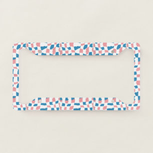 Retro Mod Pink Blue Checkerboard Abstract License Plate Frame