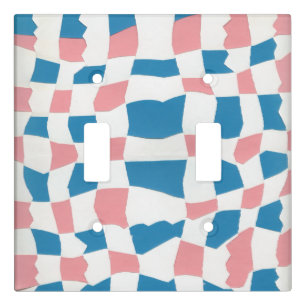 Retro Mod Pink Blue Checkerboard Abstract Light Switch Cover