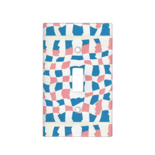 Retro Mod Pink Blue Checkerboard Abstract Light Switch Cover