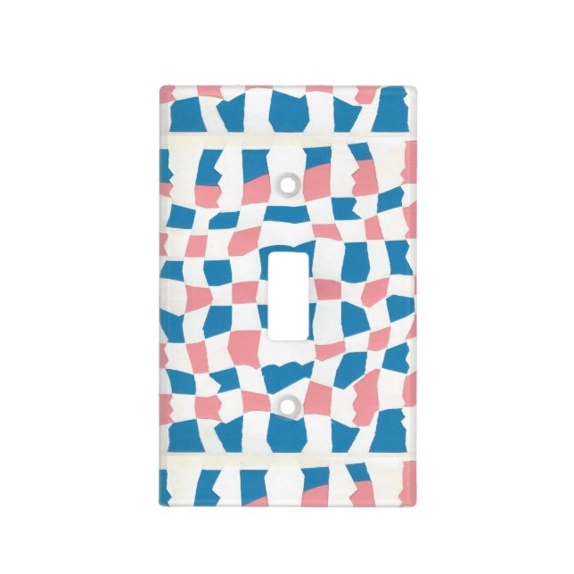 Retro Mod Pink Blue Checkerboard Abstract Light Switch Cover (Front)