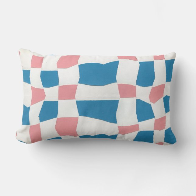 Retro Mod Pink Blue Checkerboard Abstract Lumbar Pillow (Front)