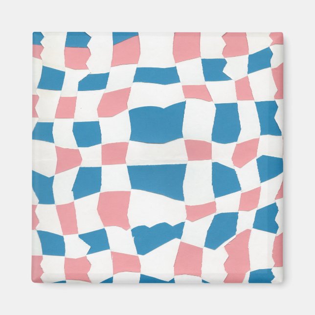 Retro Mod Pink Blue Checkerboard Abstract Magnet (Front)