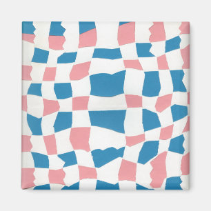 Retro Mod Pink Blue Checkerboard Abstract Magnet