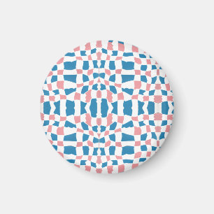 Retro Mod Pink Blue Checkerboard Abstract Magnet